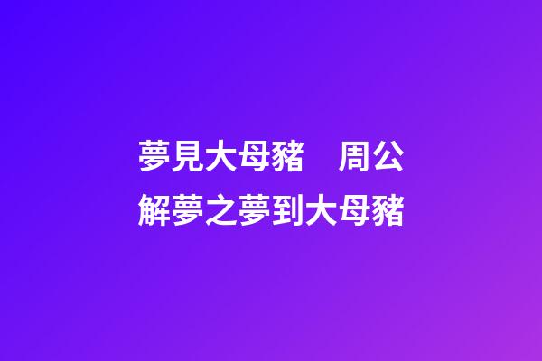 夢見大母豬　周公解夢之夢到大母豬